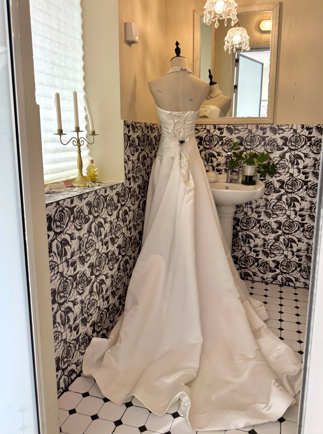 Minimalist White Satin Strapless Waist-Cinched Full Flared Long Romantic Dress, Wedding Gown gh7665