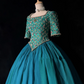 Square Neck Peacock Green Rococo Ball Gown Half Sleeve Colorful Gem Beaded Formal Dress for Prom gh9540