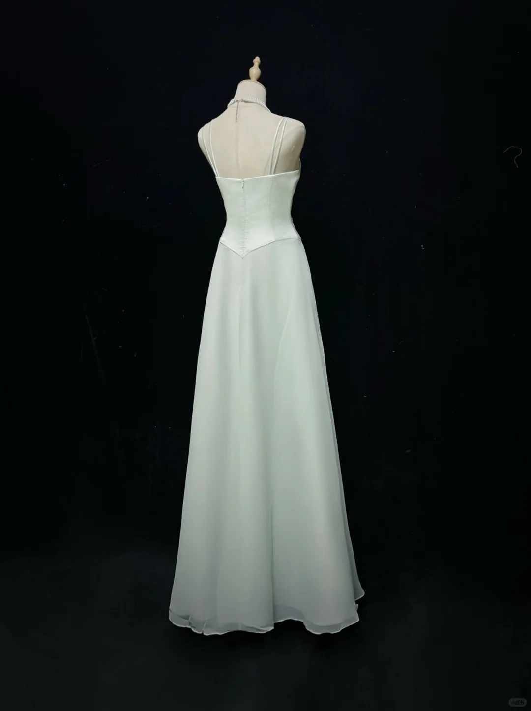 ✨Girlhomeshops-Mint Green Double Spaghetti Strap A-Line Gown Floral Embroidery gh10143
