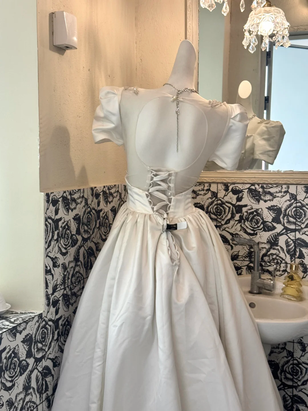 White Square Neck Puff Sleeve Waist-Cinched Full Flared Long Vintage Romantic Dress, Wedding Gown gh7507