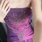 Magenta‑Purple Ombre Vintage Strapless Prom Gown, All‑Over Hand‑Beaded Rhinestone Bodice, Triangular Beaded Waist Inset, Ruched Taffeta A‑Line Floor‑Length Skirt, Iridescent Shimmer Fabric, Evening Gala Dress gh8826