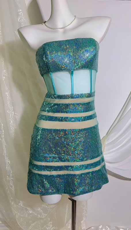 Sexy Vintage Green Strapless Prom & Evening Party Dress, Sequins, Fitted Waist Slim Bodycon Silhouette gh8551