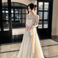 White Spaghetti Straps Waist-Cinched Elegant Full Skirt Evening Dress, Fairy Gown, Romantic Gown gh7376