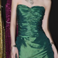 Dark Green Iridescent Strapless Ruffled Long Evening Gown Ruched Prom Dress gh9853