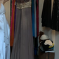 Taupe Chiffon Evening Gown Halter V Neck Gold Beaded Waist Flowy Long Formal Prom Dress gh9736
