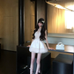 Women Sweet Ivory Halter Homecoming Dress Rhinestone Neck Vertical Pleats Boned Waist Lace Hem A-Line Short Prom Gown gh9437