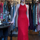 Bright Red Halter Long Formal Gown Allover Sequin Mermaid Evening Dress gh9672