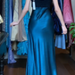 Teal Blue Black Vintage Prom Dress Wide Straps Square Neck Heavy Beaded Bodice Satin A-Line Long Evening Gown gh9627