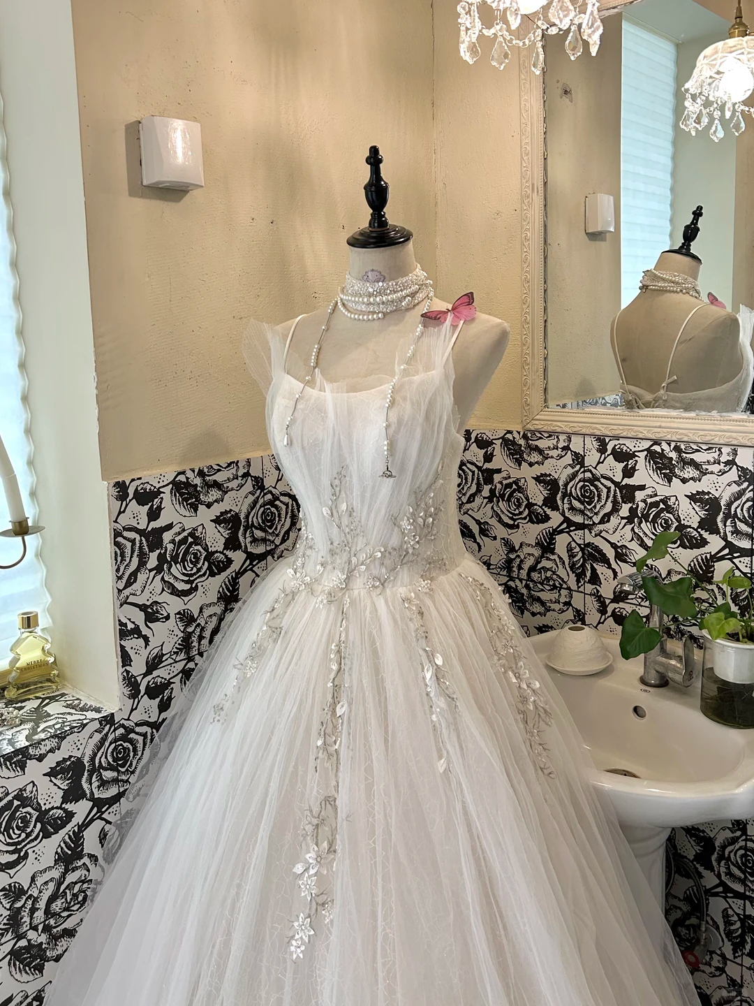 White Spaghetti Strap Waist-Cinched Voluminous Princess Skirt Elegant Romantic Dress, Wedding Gown gh7658