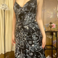 Black Base Grey Ink Floral Halter Fitted Waist Slim Elegant Prom Gown, Evening Party Dress gh8403