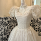 Ivory Puff Sleeve Square Neck Waist-Cinched Full Flared Skirt Elegant Classic Romantic Dress, Wedding Gown gh7746