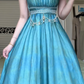 Teal Ombre Vintage Lolita Ball Gown, Square Neck Puff Short Sleeve Lace Waist With Pearl Chain Ruffle Hem Tulle Formal Party Dress gh8966