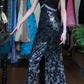 Black Vintage Prom Dress Strapless Sweetheart Silver Sequin Bodycon Front Slit Rhinestone Waist Long Evening Gown gh9611