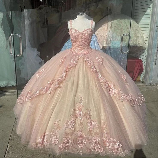 Pink/purple/green sweet lace applique long tulle quinceanera dress Ball gown evening dress gh909