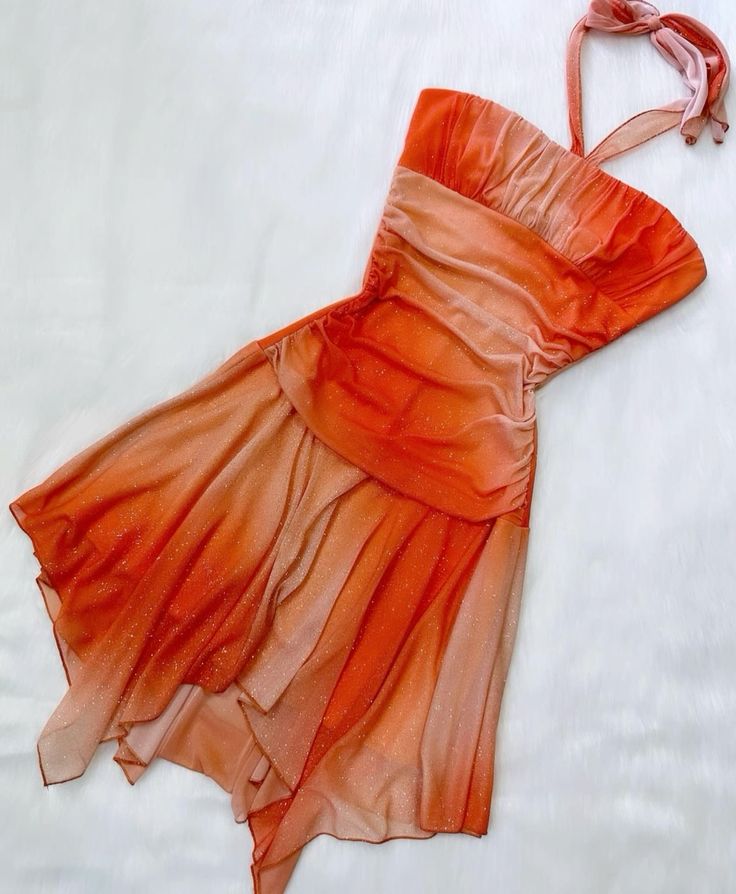 Orange Fashion Gradient Suspender Short Chiffon Homecoming Dress Evening Dress Beach Holiday Party Dress gh3368