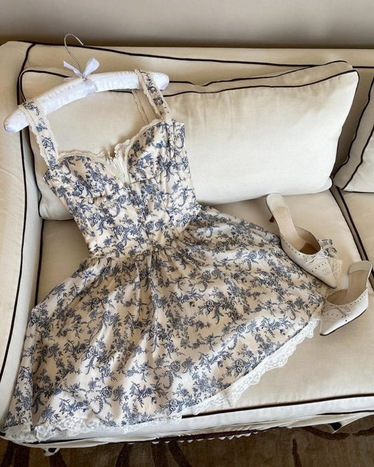 Girlhomeshops - Robe de soirée courte en mousseline de soie, élégante, à fleurs bleues, pour filles, robe de soirée de jardin, porcelaine bleue et blanche, gh5719