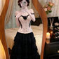 Black‑Apricot 2‑Piece Evening Gown, Off‑Shoulder Lace Corset Top Tiered Ruffle Tulle Skirt Prom Dress gh9138