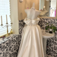 Ivory Satin Strapless Waist-Cinched Full Flared Skirt Romantic Dress, Wedding Gown gh7645