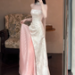White Satin Strapless Fitted Waist Unique Designed Skirt Prom & Evening Party Dress gh8504