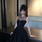Women Elegant Black Mesh Homecoming Dress Sheer Round Neck Heart Cutout Boned Waist A-Line Flare Short Party Gown gh9439