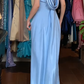 Light Blue Satin Prom Dress Cowl Neck Rhinestone Straps Column Long Evening Gown Bridesmaid Dress gh9623