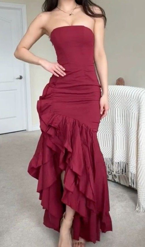 Girlhomeshops - Robe de bal longue en mousseline à volants bleu/bordeaux/jaune/violet gh5929