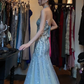 Strapless Sweetheart Ombre Blue Mermaid Evening Gown Beaded Rhinestone Tulle Long Prom Dress gh9681