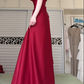 Burgundy Satin Off‑the‑Shoulder Long Evening Gown, Cross Pleated Bodice A‑Line Floor‑Length Formal Prom Dress gh8973