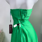Bright Green Satin Long Evening Gown, Strapless Ruched Bodice With Beading Slit Formal Prom Dress gh9277