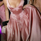 Pink Retro Elegant Square Round Neck A-line Spaghetti Strap Satin Long Evening Dress Birthday Party Dress Bridesmaid Dress gh3717
