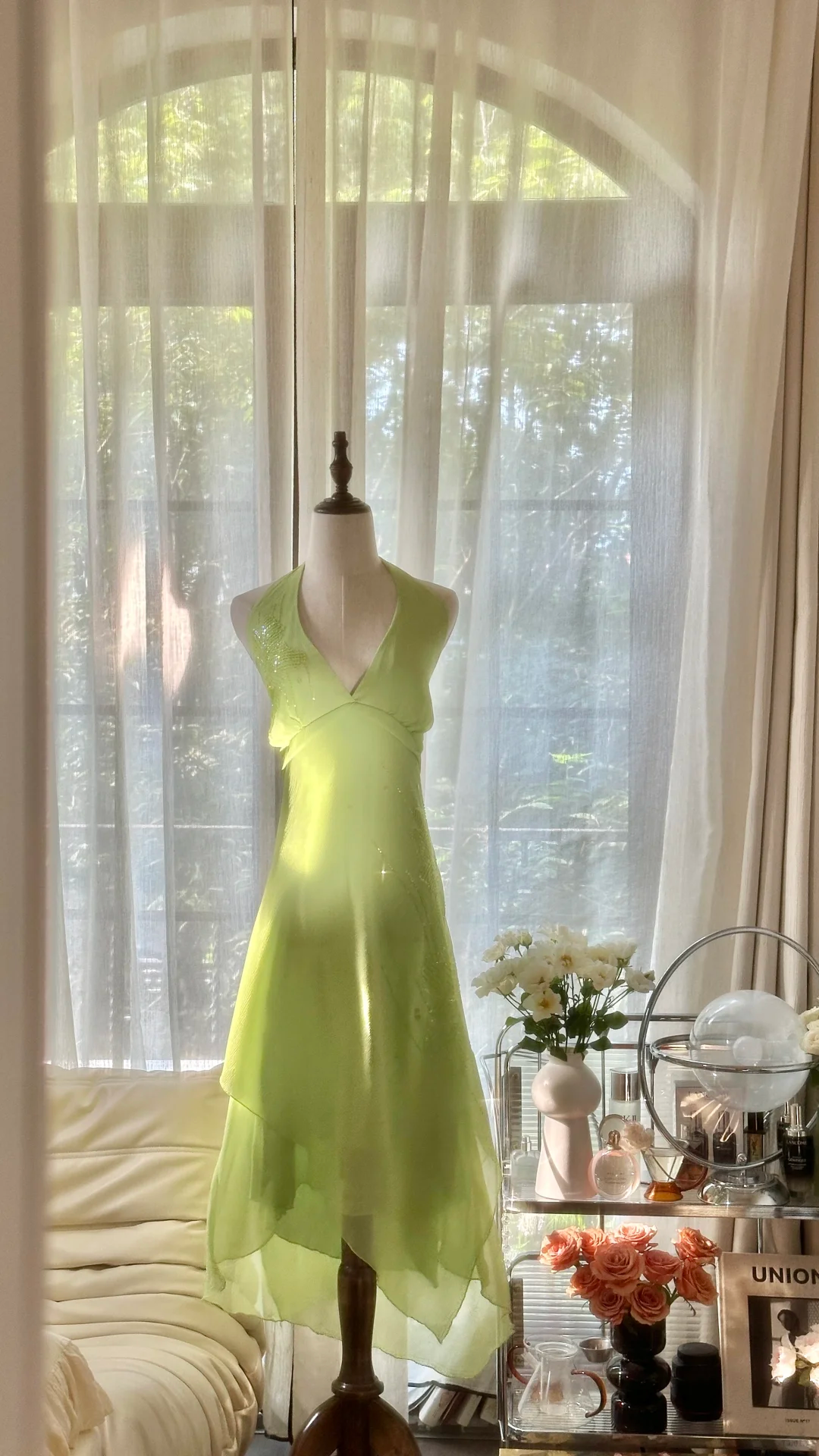 Hellgrünes, glänzendes, modisches, elegantes, exquisites, mit Perlen verziertes, langes Chiffon-Ballkleid mit Feenmotiv, Abendkleid für Geburtstage/Hochzeitsgäste/Feiertagspartys, Ballkleid, Valentinstags-Date-Kleid, gh4038