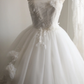 Strapless Ball Gown Wedding Dress, Sweetheart Neck Lace Embroidery 3D Floral Appliqué Two‑Layer Tulle Bridal Gown gh9123