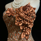 ✨Girlhomeshops-Strapless Dusty Orange 3D Flower Beaded Tulle Mermaid Evening Gown gh10280