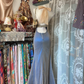 Royal Blue Velvet Halter Prom Dress Sheer Sparkly Overlay White Lace Trim Mermaid Long Evening Gown gh9463