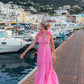 Rosa Sexy Elegante Chiffon Einfache Lange Abendkleid Garten Party Kleid gh3023