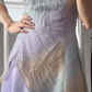 Lavender Purple Vintage Strapless Prom Gown, Gradient Silver‑Tone Beaded Embroidery Bodice, Asymmetrical Draped Overlay Panel, Flowy Organza Full Floor‑Length Skirt, Fairy‑Style Evening Prom Dress gh8809