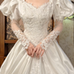 Off‑White Long Puff Sleeve Lace Fitted Waist Figure‑Flattering Full Flared Skirt Long Vintage Prom Gown, Wedding Dress gh8603