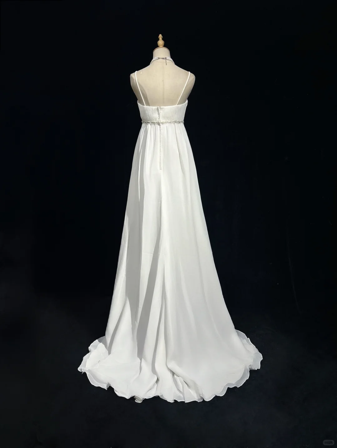 ✨Girlhomeshops-White Spaghetti Strap Chiffon Empire Waist Wedding Gown gh10154
