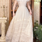 Off‑White Ruffle Neckline Fitted Waist Full Flared Skirt Vintage Lace Elegant Prom Gown, Wedding Dress gh8597