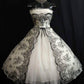 girlhomeshops - Robe de soirée mi-longue en tulle et dentelle noire et blanche, modèle gh5586
