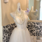 Ivory Spaghetti Straps, Cinched Waist, Slimming Silhouette, Full Flared Tulle Skirt Long Romantic Dress, Wedding Gown gh7820