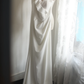 White One‑Shoulder Mermaid Wedding Dress, Asymmetrical Ruffle Off‑Shoulder Draped Fitted Mermaid Bridal Gown gh9110