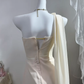 Cream White Long Greek Style Evening Gown, One Shoulder Draped Chiffon Dress With 3D Floral Appliques, Floor Length Formal Party Gown gh9270