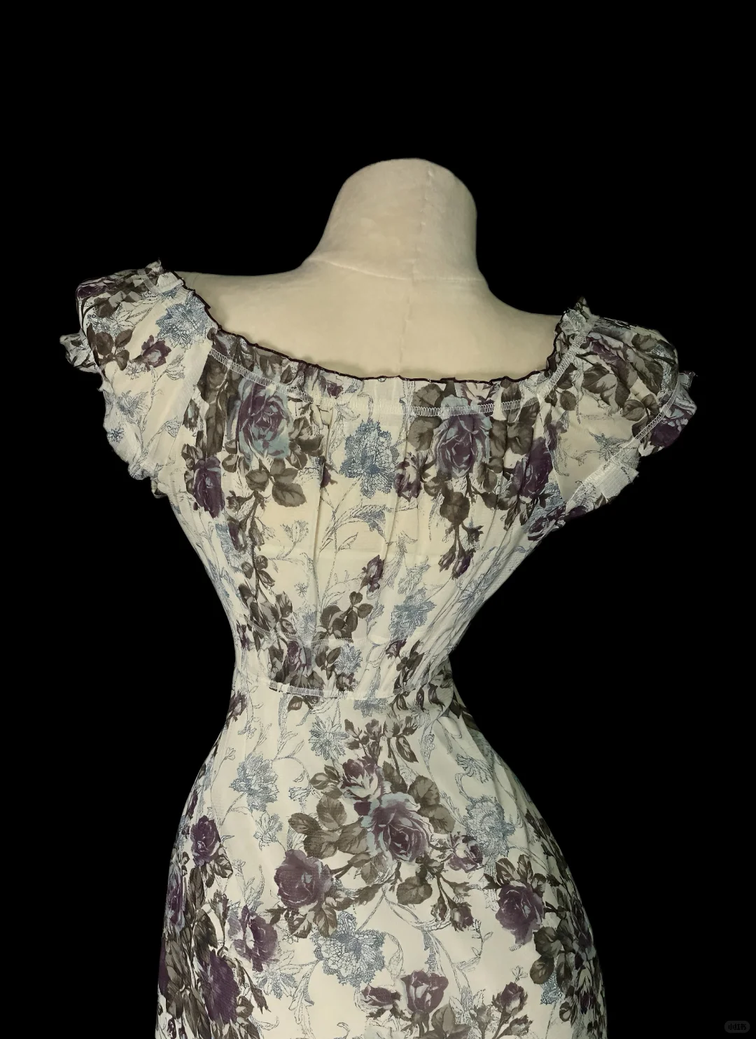 Vintage Oil‑Painting Floral Print Midi Gown, Off‑The‑Shoulder Ruffle Short Sleeves, Fitted Waist, Flared Midi Mermaid Skirt, Ruffled Hem, Retro Garden Prom Photoshoot Party Dress gh8871