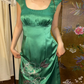 Green Vintage Luxury Satin Square Neck Fitted Waist Printed Prom & Evening Party Dress gh8429