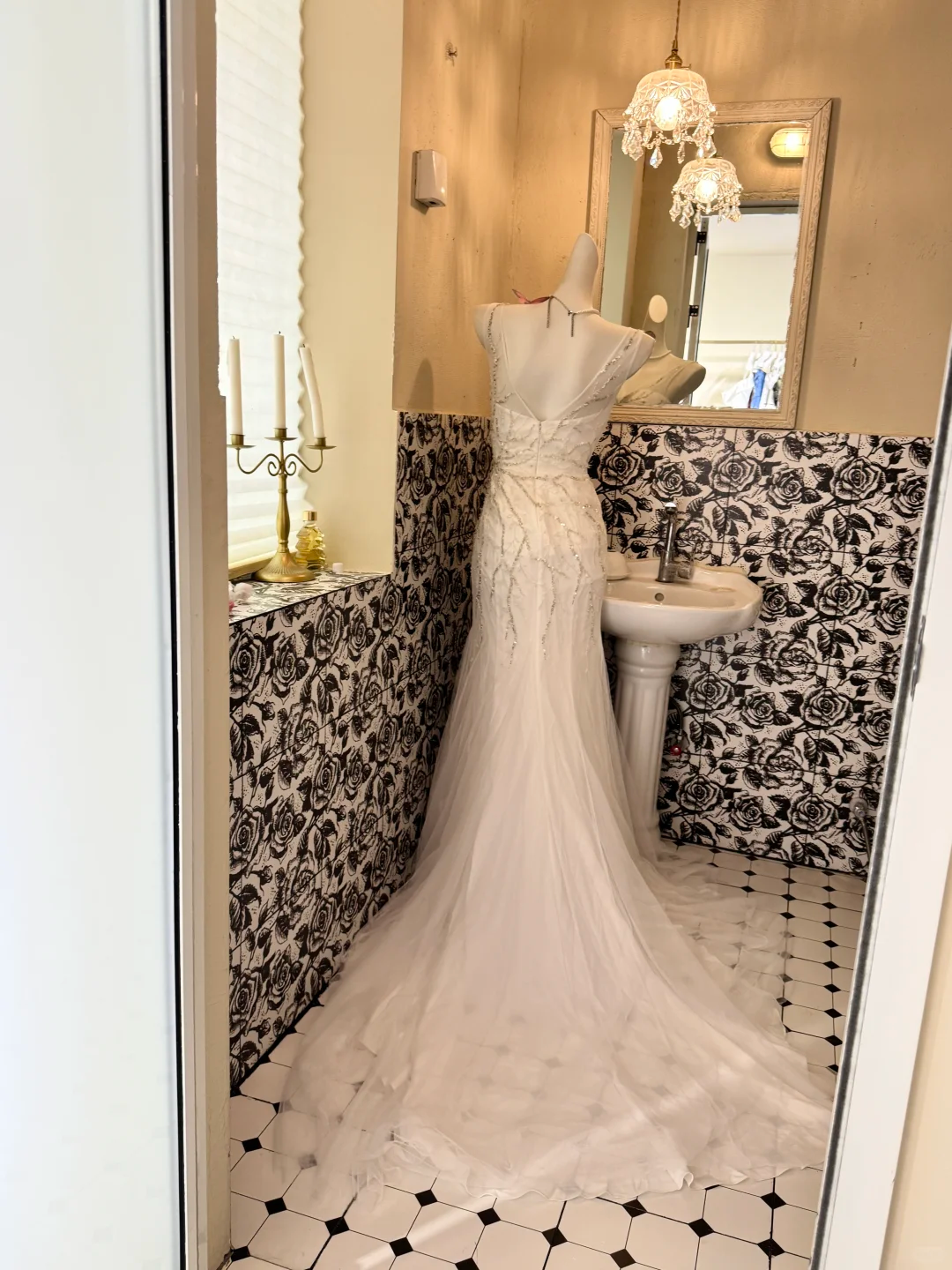 White V-Neck Waist-Cinched Slim Fit Mermaid Long Elegant Romantic Dress, Wedding Gown gh7634