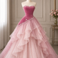 ✨Girlhomeshops-Magenta Velvet Strapless Star Beaded Ball Gown Prom Dress gh10193