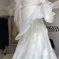 Off‑White Chinese Style Halter Mermaid Evening Gown, Mandarin Collar Lace Panel, Pearl Chain Straps, Sequin Jacquard, Flounce Side Ruffles, Floor‑Length Prom Dress gh8927