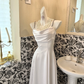 White Satin Spaghetti Straps, Waist-Cinched, Figure-Flattering Elegant Romantic Dress, Wedding Gown gh7770