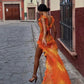 Orange Fashion Gradient Spaghetti Strap Lange Rüschen Elegante Chiffon Ballkleid prom kleid Abendkleid Urlaub Party Kleid gh3319